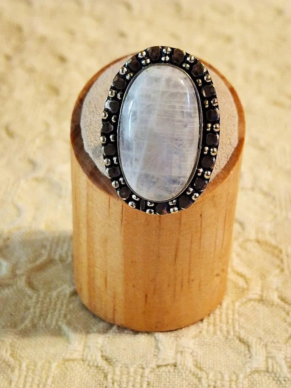 Ethnic Handmade Rainbow Moonstone Gemstone Ring Size 7.5  NWOT 455